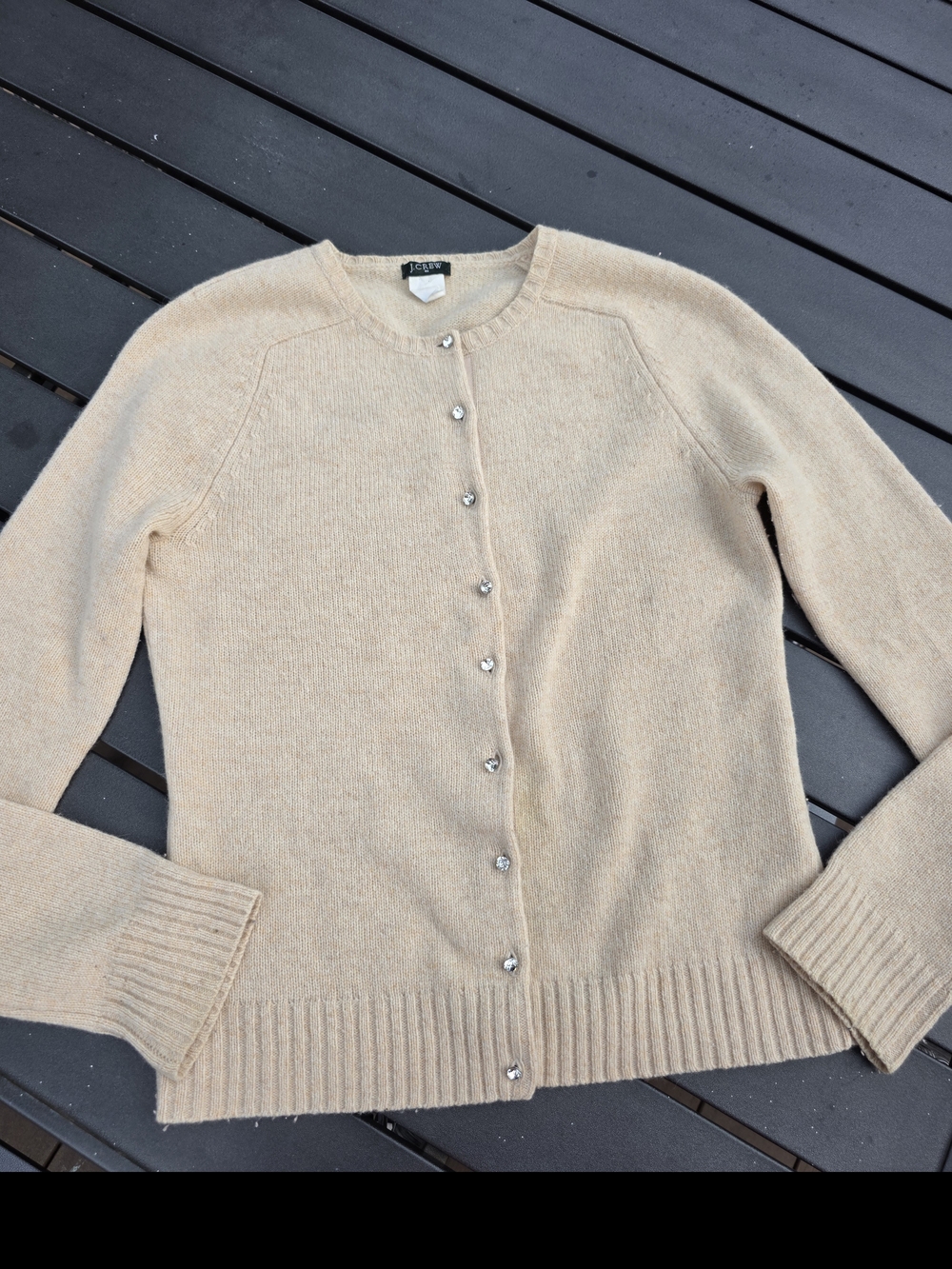Vintage J. Crew Cream Cardigan With Rhinestone Buttons